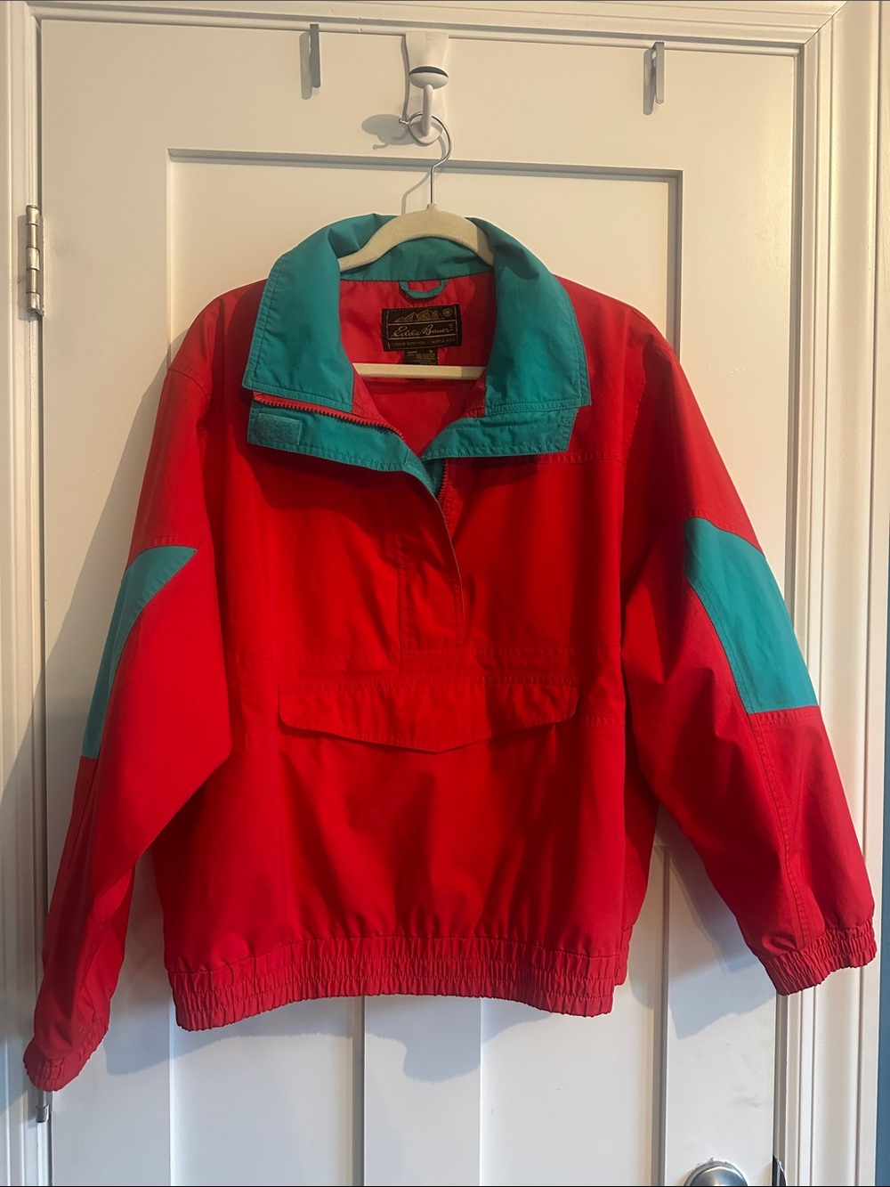 Vintage Eddie Bauer Red Windbreaker with Teal Accents